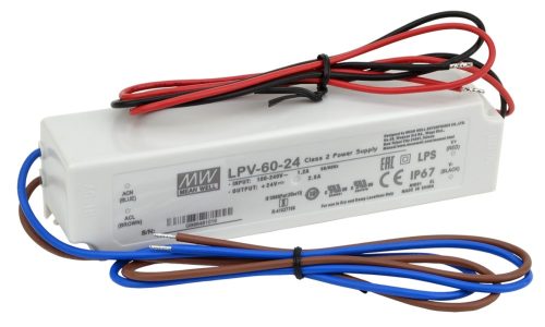 Tracon LPV-60-24, Műanyag házas LED meghajtó 90-264 VAC / 24 VDC; 60 W; 0-2,5 A; IP67