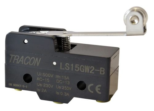 Tracon LS15GW2-B Helyzetkapcsoló, rugószáras-görgős 1×CO, 2A/230V AC, 35mm, IP00