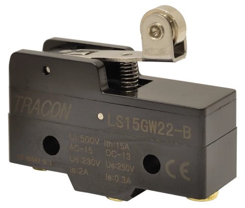 Tracon LS15GW22-B Helyzetkapcsoló, rugószáras-görgős 1×CO, 2A/230V AC, 19mm, IP00