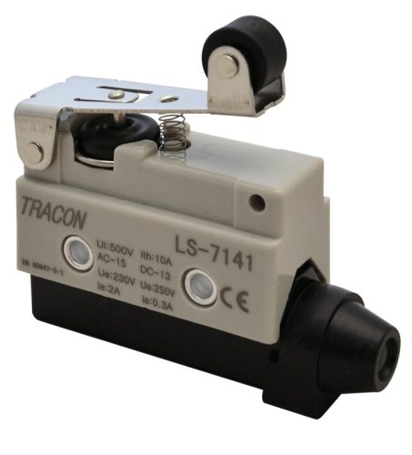 Tracon LS7141 Helyzetkapcsoló, rugószáras-görgős 1×CO, 2A/230V AC, 47mm, IP40