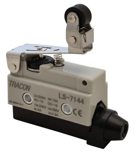 Tracon LS7144 Helyzetkapcsoló, rugószáras-csuklógörgő 1×CO, 2A/230V AC, 47mm, IP40
