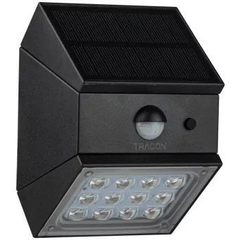   Tracon LSCB2W Napelemes LED fali világítótest mozgásérzékelővel, fekete 2 W, 3000/4000/6000 K, 300 lm, IP65, 3,7 V, 1,2 Ah