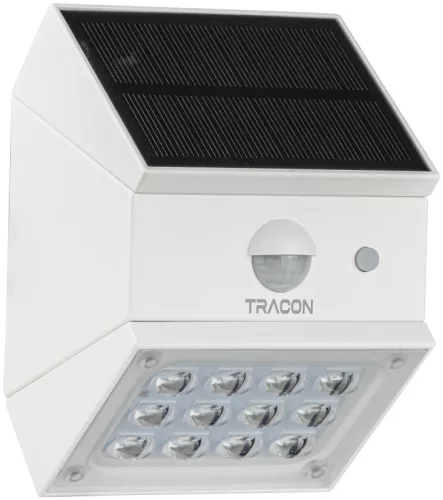Tracon LSCW2W Napelemes LED fali világítótest mozgásérzékelővel, fehér 2 W, 3000/4000/6000 K, 300 lm, IP65, 3,7 V, 1,2 Ah