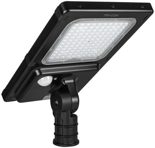 Tracon LSLSH40W Napelemes Hibrid LED utcai világítótest mozgásérzékelővel 40 W, 4000 K, 6600 lm, IP65, 9,6 V, 12 Ah