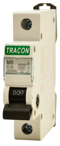 Tracon MB-1C-6, Kismegszakító, 1 pólus, C karakterisztika 6A, 4,5 kA