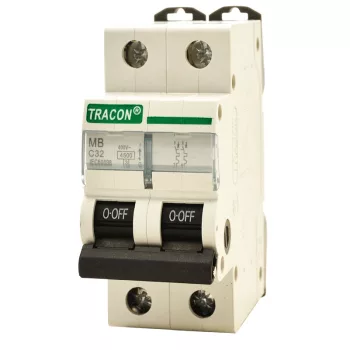   Tracon MB-2C-25, Kismegszakító, 2 pólus, C karakterisztika 25A, 4,5 kA