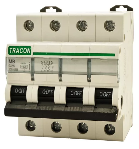 Tracon MB-4C-16, Kismegszakító, 4 pólus, C karakterisztika 16A, 4,5 kA
