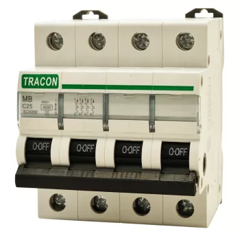   Tracon MB-4C-25, Kismegszakító, 4 pólus, C karakterisztika 25A, 4,5 kA