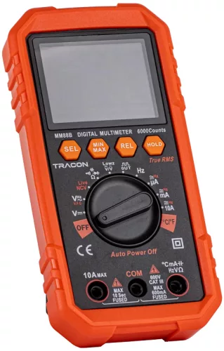 Tracon MM88B Digitális multiméter TRMS, ACV, DCV, ACA, DCA, OHM, FREQ, diode, NCV, signal