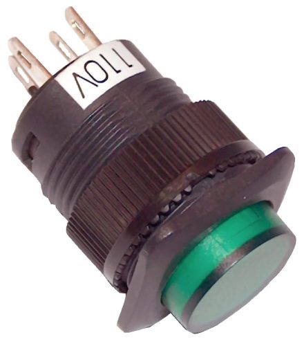 Tracon MNK-002G Mini jelzőlámpás nyomókapcsoló, zöld 1×NO, 2V AC/DC
