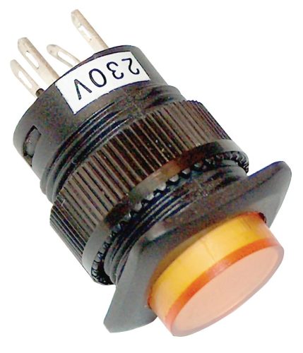 Tracon MNK-002Y Mini jelzőlámpás nyomókapcsoló sárga 1×NO, 2V AC/DC