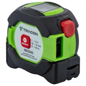   Tracon MSZDIG Mérőszalag és lézeres távolságmérő, autolock L=5m, W=19mm, R=40m