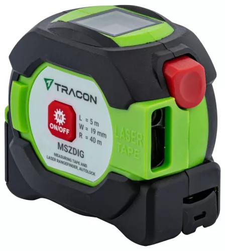 Tracon MSZDIG Mérőszalag és lézeres távolságmérő, autolock L=5m, W=19mm, R=40m