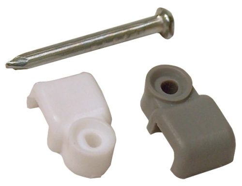 Tracon N0F, Telefonkábelrögzítő bilincs, szeggel, fehér, (100db) 2,5×4,5mm, PE