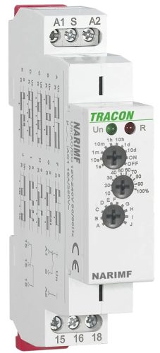 Tracon NARIMF Multifunkciós időrelé (10 funkció) AC/DC 12-240V, 0,1s-10d, 16A/AC1, 250VAC/24VDC