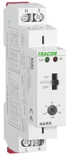 Tracon NARS Lépcsőházi időkapcsoló AC 230V, 0,5-20min, 16A/AC1, 250VAC/24VDC