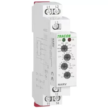   Tracon NARV Feszültségfigyelő relé 3 fázisra AC 220-460V, U> U< = +/-2-20%, t=0,1-10s, Asymm 8%