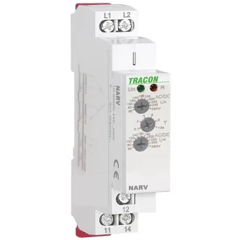   Tracon NARV1 Feszültségfigyelő relé 1 fázisra AC/DC 110-240V, U> U< = 65-260V, t=0,1-10s