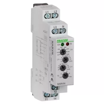   Tracon NARVN Feszültségfigyelő relé 3 fázisra AC 230V L-N, U>,< ,= +/-2-20%, t=0,1-10s, Asymm 8%