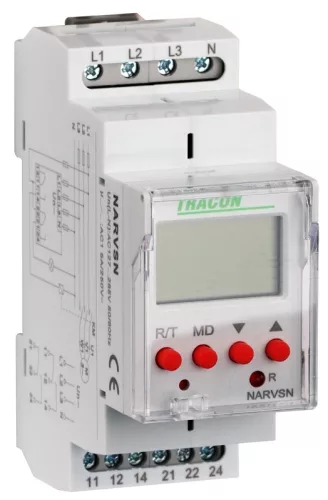 Tracon NARVSN Feszültségfigyelő relé 3 fázisra kijelzővel AC 230V L-N, U>,< 70-400V, 2CO 8AVAC (AC1)