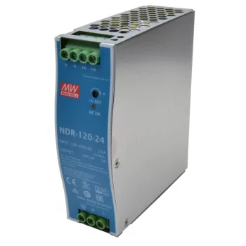   Tracon NDR-120-24, DIN sínre szerelhető tápegység szabályozható DC kimenettel 90-264 VAC / 24-28 VDC; 120 W; 0-5 A