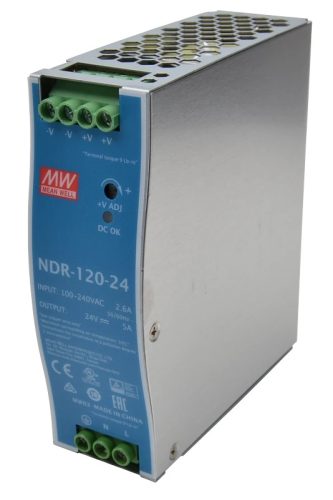 Tracon NDR-120-24, DIN sínre szerelhető tápegység szabályozható DC kimenettel 90-264 VAC / 24-28 VDC; 120 W; 0-5 A