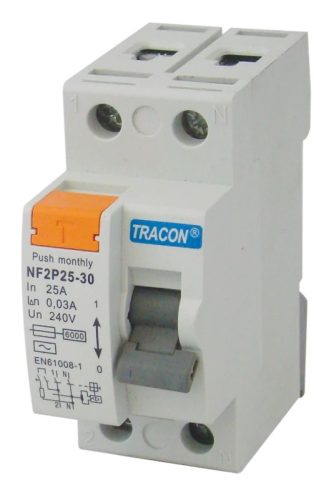 Tracon NF2P25-100, Áram-védőkapcsoló, 2 pólusú 25A, 100mA, 6kA, AC
