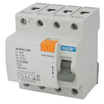   Tracon NF4P25-100, Áram-védőkapcsoló, 4 pólusú 25A, 100mA, 6kA, AC