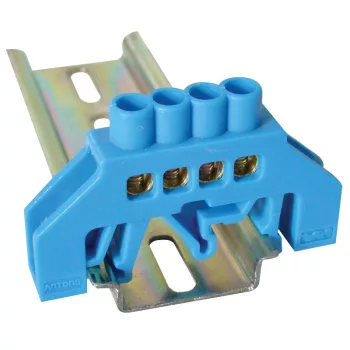   Tracon NPE-B6-4, Szigetelt földelősín (N/PE), kék 230/400VAC, 100A, 6×9mm, 4P, IP20