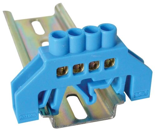 Tracon NPE-B6-4, Szigetelt földelősín (N/PE), kék 230/400VAC, 100A, 6×9mm, 4P, IP20