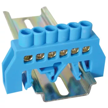   Tracon NPE-B6-6, Szigetelt földelősín (N/PE), kék 230/400VAC, 100A, 6×9mm, 6P, IP20