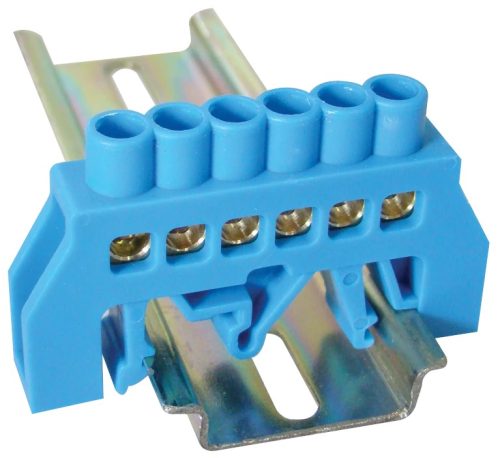 Tracon NPE-B6-6, Szigetelt földelősín (N/PE), kék 230/400VAC, 100A, 6×9mm, 6P, IP20