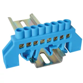   Tracon NPE-B6-8, Szigetelt földelősín (N/PE), kék 230/400VAC, 100A, 6×9mm, 8P, IP20