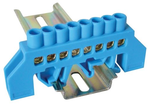 Tracon NPE-B6-8, Szigetelt földelősín (N/PE), kék 230/400VAC, 100A, 6×9mm, 8P, IP20