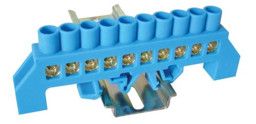 Tracon NPE-B8-10, Szigetelt földelősín (N/PE), kék 230/400VAC, 100A, 8×12mm, 10P, IP20