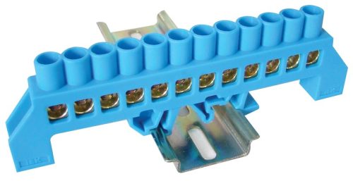 Tracon NPE-B8-12, Szigetelt földelősín (N/PE), kék 230/400VAC, 100A, 8×12mm, 12P, IP20