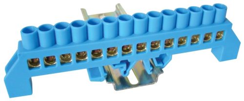 Tracon NPE-B8-14, Szigetelt földelősín (N/PE), kék 230/400VAC, 100A, 8×12mm, 14P, IP20