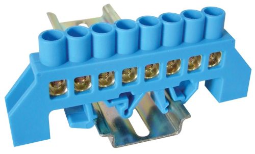 Tracon NPE-B8-8, Szigetelt földelősín (N/PE), kék 230/400VAC, 100A, 8×12mm, 8P, IP20
