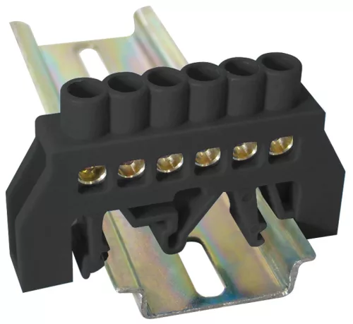 Tracon NPE-BK6-6 Szigetelt földelősín (N/PE), fekete 230/400VAC, 63A, 6×9mm, 6P, IP20