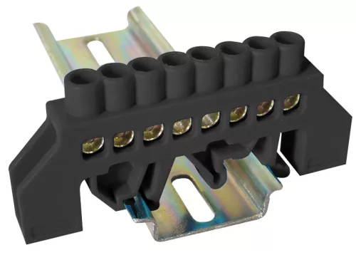 Tracon NPE-BK6-8 Szigetelt földelősín (N/PE), fekete 230/400VAC, 63A, 6×9mm, 8P, IP20