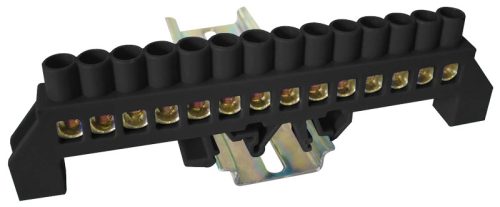 Tracon NPE-BK8-14 Szigetelt földelősín (N/PE), fekete 230/400VAC, 100A, 8×12mm, 14P, IP20