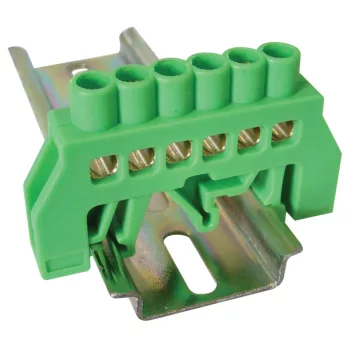   Tracon NPE-G6-6, Szigetelt földelősín (N/PE), zöld 230/400VAC, 100A, 6×9mm, 6P, IP20