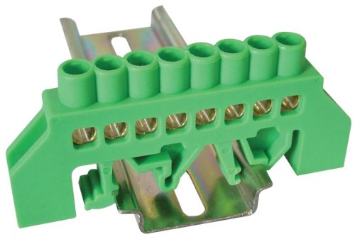 Tracon NPE-G6-8, Szigetelt földelősín (N/PE), zöld 230/400VAC, 100A, 6×9mm, 8P, IP20