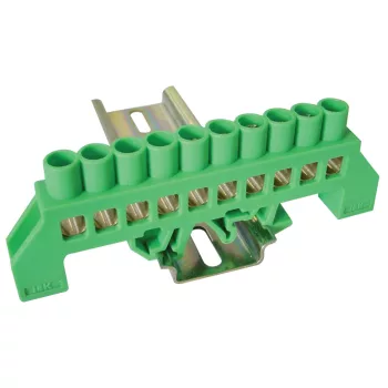   Tracon NPE-G8-10, Szigetelt földelősín (N/PE), zöld 230/400VAC, 100A, 8×12mm, 10P, IP20