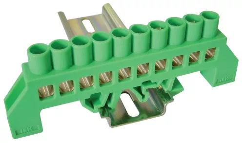 Tracon NPE-G8-10, Szigetelt földelősín (N/PE), zöld 230/400VAC, 100A, 8×12mm, 10P, IP20