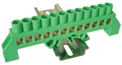 Tracon NPE-G8-12, Szigetelt földelősín (N/PE), zöld 230/400VAC, 100A, 8×12mm, 12P, IP20