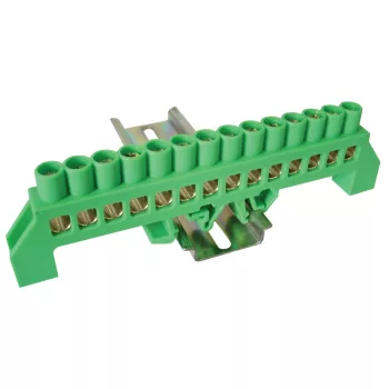   Tracon NPE-G8-14, Szigetelt földelősín (N/PE), zöld 230/400VAC, 100A, 8×12mm, 14P, IP20