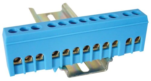 Tracon NPE-ZB, Szigetelt földelősín (N/PE), zárt, kék 230/400VAC, 100A, 6×9mm, 12P, IP20