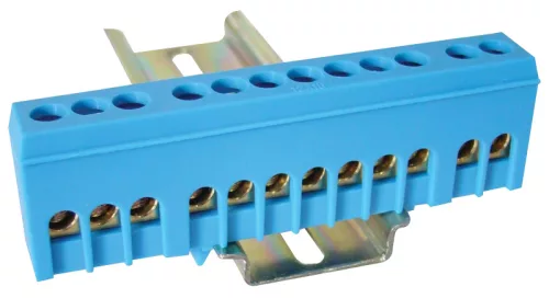 Tracon NPE-ZB, Szigetelt földelősín (N/PE), zárt, kék 230/400VAC, 100A, 6×9mm, 12P, IP20
