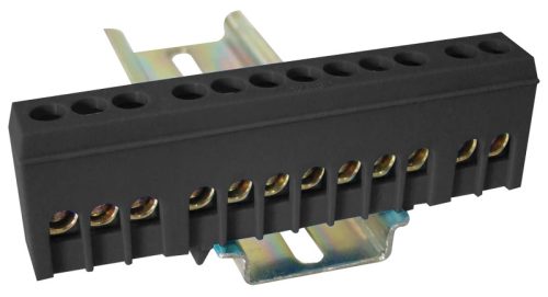 Tracon NPE-ZBK Szigetelt földelősín (N/PE), fekete 230/400VAC, 63A, 6×9mm, 12P, IP20